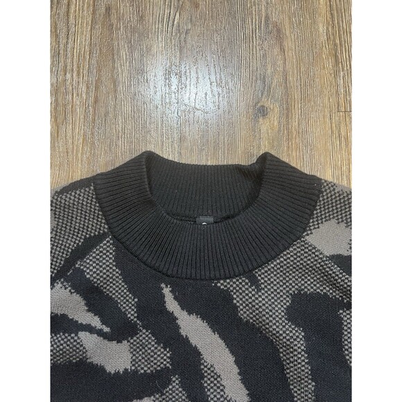 Athleta Jacquard Crew Sweater XS Camo Black And Brown Merino Wool Blend - Picture 3 of 8